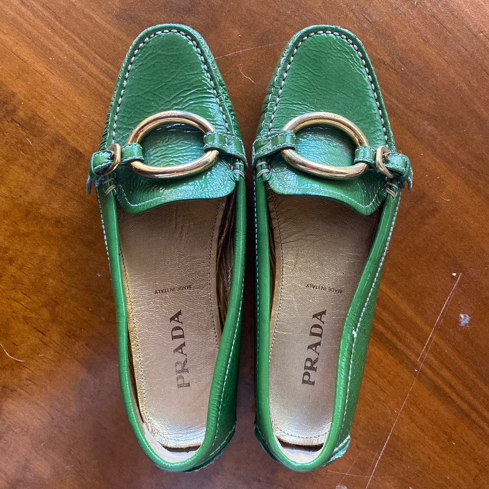 Prada Green patent leather flats